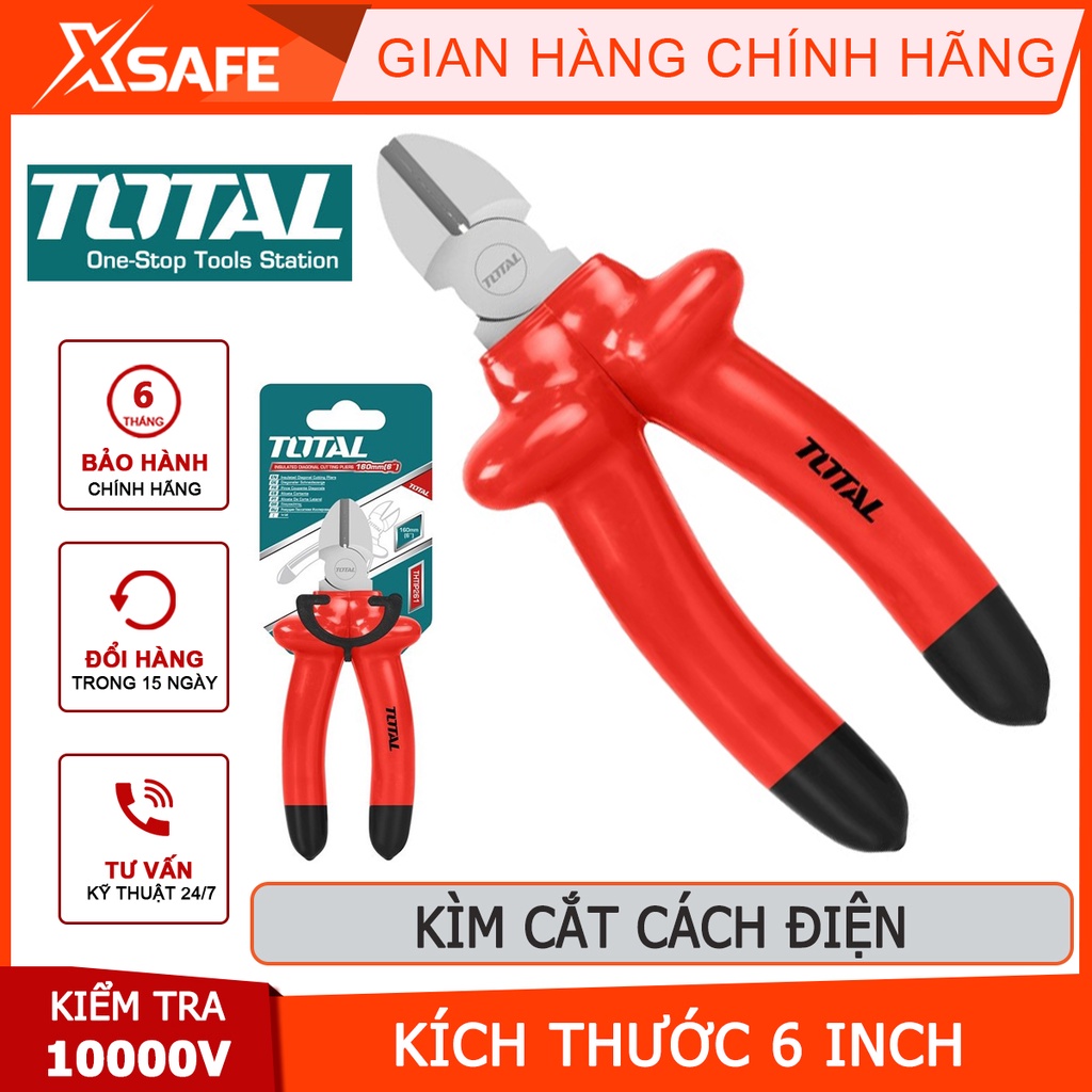 Kìm cắt cách điện TOTAL THTIP261 kềm cách điện kích thước 6 inch, kiểm tra 10000V - Chính hãng [XSAFE]