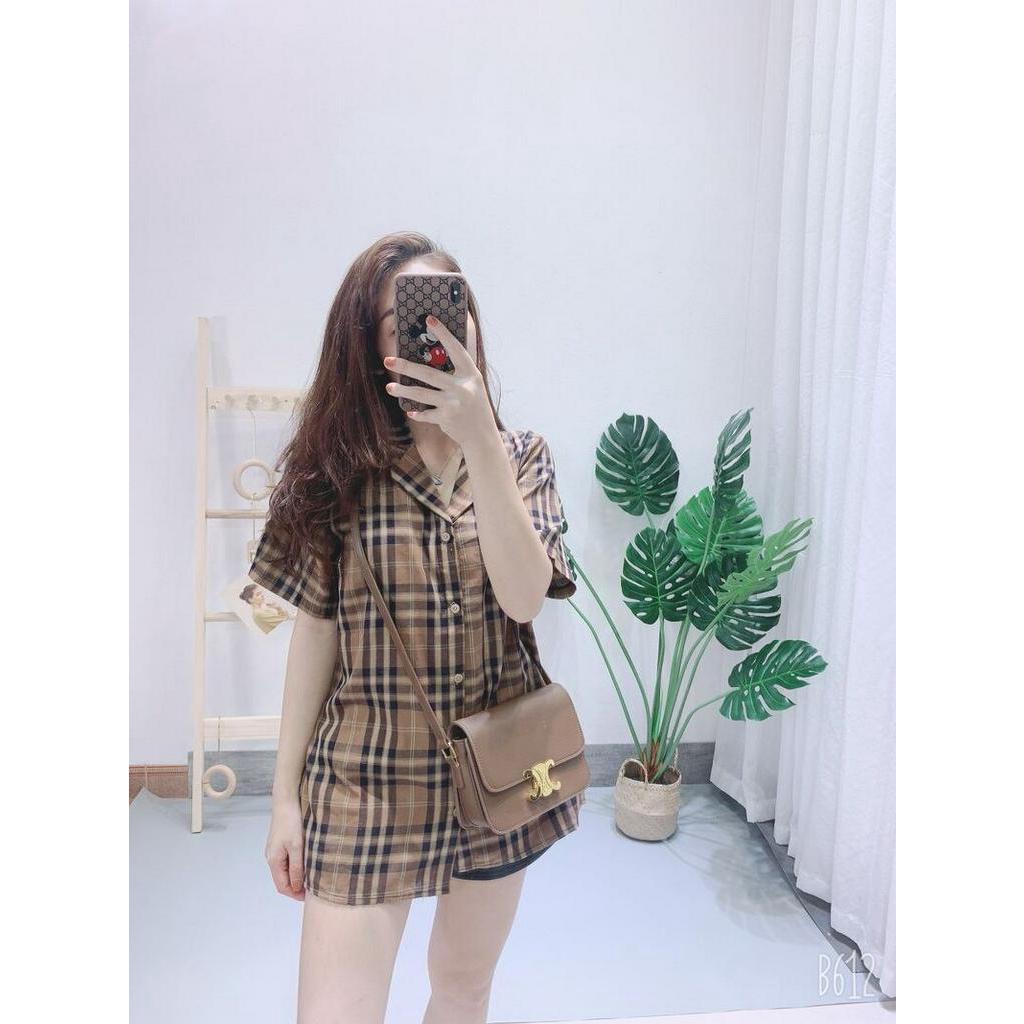 Áo sơ mi kẻ cổ vest nâu hàng đẹp