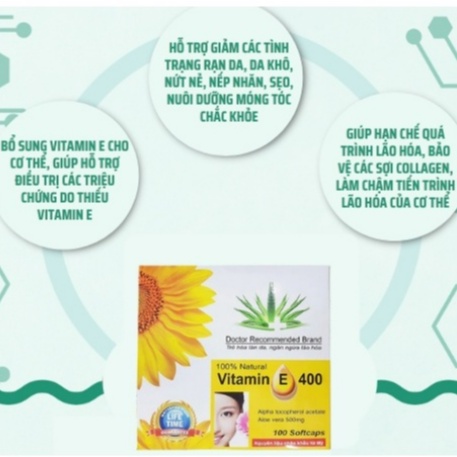 Viên uống Vitamin E 400 giúp làm đẹp da, bổ sung vitamin E 400mg ngăn ngừa lão hóa, tốt cho sinh lý