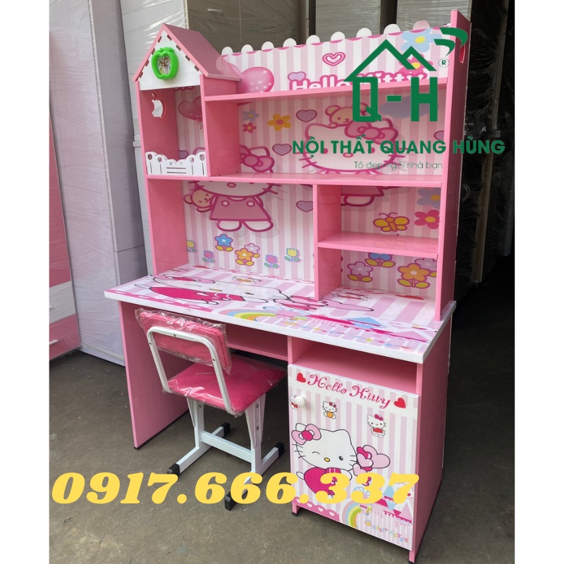 BÀN HỌC SINH NHỰA ĐÀI LOAN IN 3D KITTY 1M2X1M73X45CM DÀNH CHO BÉ GÁI