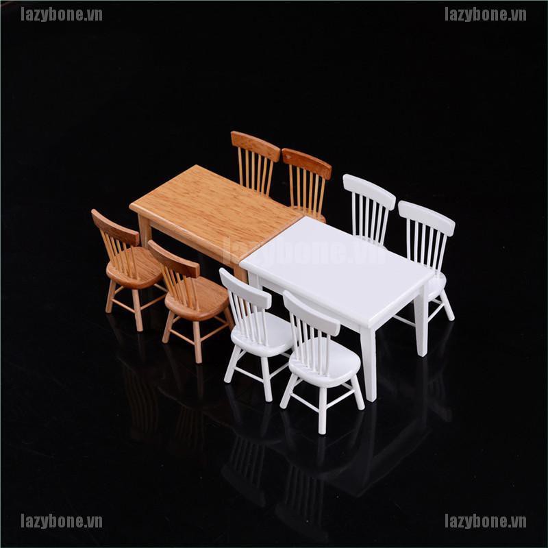 Bộ mô hình bàn ghế bằng gỗ tỷ lệ 1:12 trang trí nhà búp bê