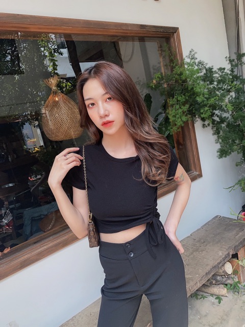 Áo croptop rút hông tay ngắn siêu xinh