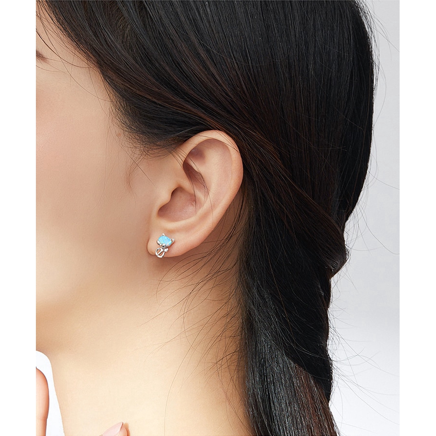 Khuyên tai BAMOER SCE828 bằng bạc 925 đính đá opal màu xanh dương hình mèo thời trang cho nữ