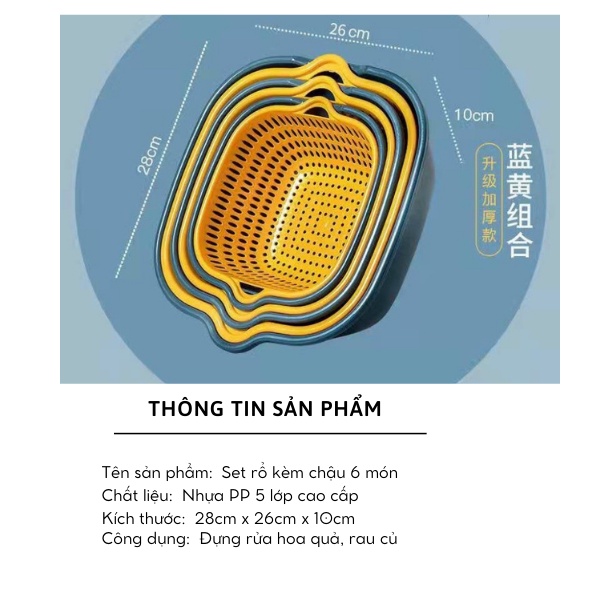 Rổ nhựa chữ nhật_bộ 6 món kèm chậu đựng đồ hàng xuất nhật