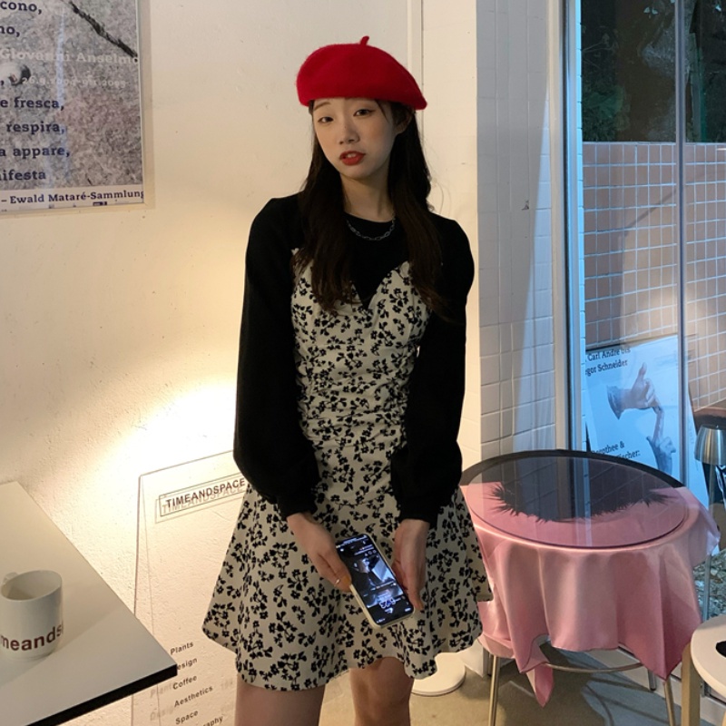 Đầm Hoa Thời Trang Mùa Thu Hàn Quốc Cổ Điển Ngọt Ngào Cho Nữ
