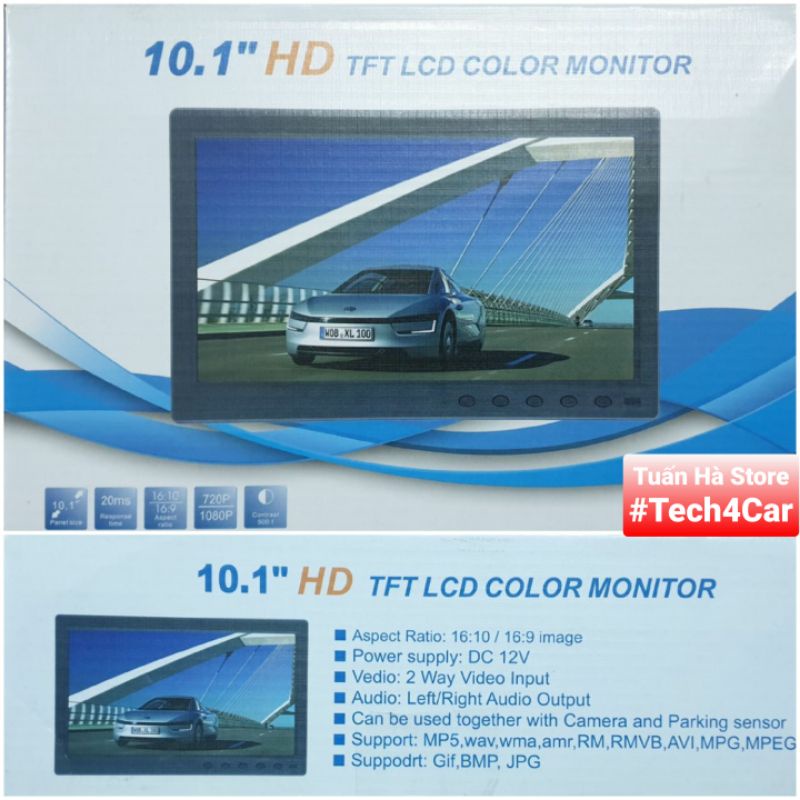 Màn hình LCD 10.1 inch cho ô tô test cam hành trình lùi giám sát có HDMI VGA AV có kiển HD Tuấn Hà Store | BigBuy360 - bigbuy360.vn