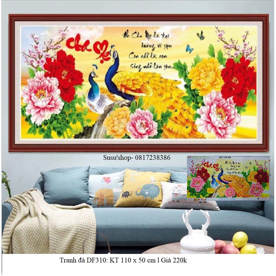 Tranh thêu chữ thập cha mẹ 88829 (KT: 103 x 48 cm) 223215 (110 x 50 cm) , Tranh đá DF310 ( 110 x 50 cm)