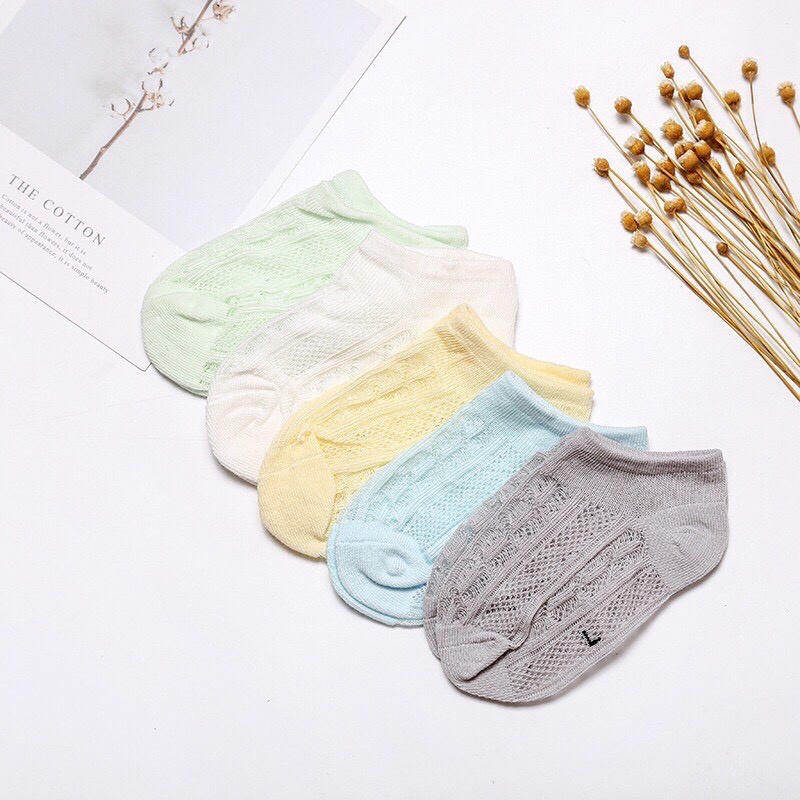 Tất lưới cho bé,Tất cho bé sơ sinh, set 5 đôi tất lưới cho bé thông khí thoáng mát