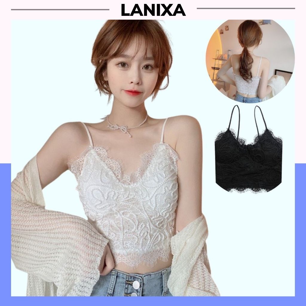 Áo bra nữ 2 dây nhún phong cách croptop siêu xinh và dễ thương, Áo lót nữ đệm mút mỏng ôm ngực LANIXA B379