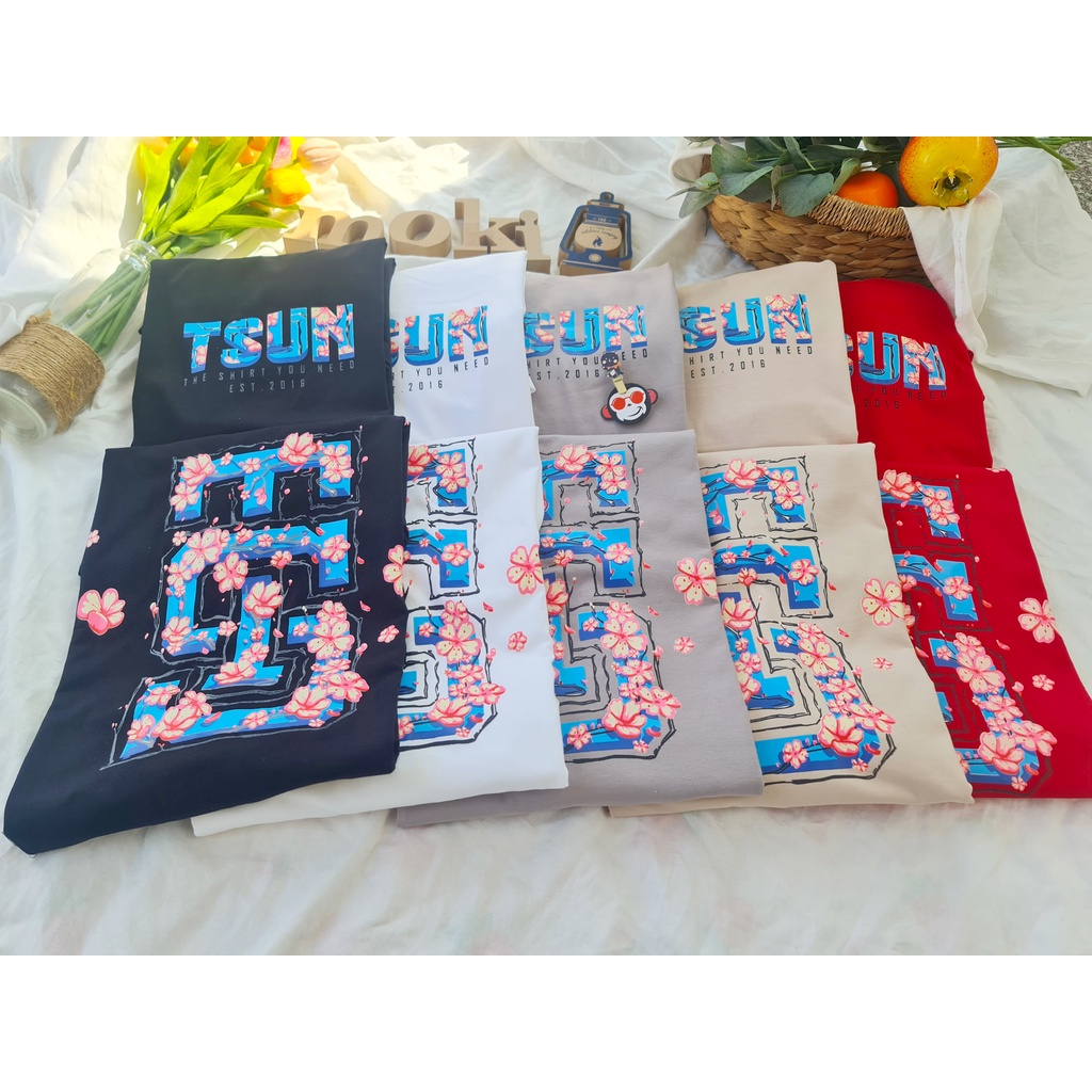 Áo phông áo thun nam nữ tay lỡ from rộng freesize chất cotton thoáng mát in hoa đào mokishop