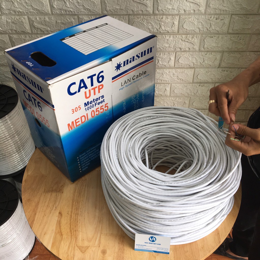 Dây cáp mạng UTP Cat6 Nasun MEDI-0555 (lõi nhôm mạ dồng ko phải lõi sắt mạ đồng cuộn 305M mét đủ)