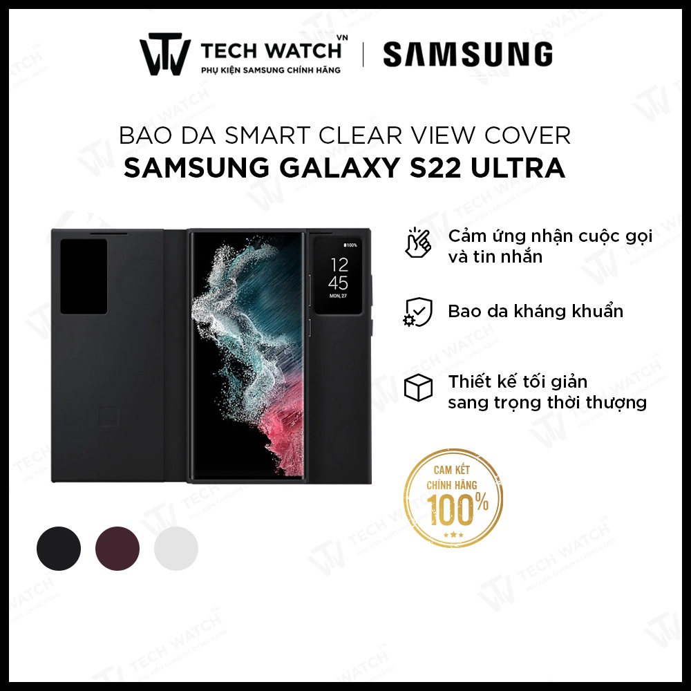 Bao Da Cho Điện Thoại Galaxy S22 Ultra Smart Clear View Cover - Hàng Chính Hãng -TechWatchVN
