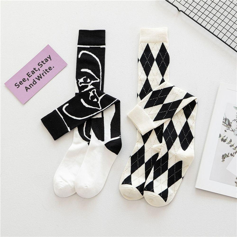 Tất Bắp Chân Bằng Cotton Màu Trắng Đen Phong Cách jk Portrait Lolita Nhật Bản Ngọt Ngào Cho Nữ