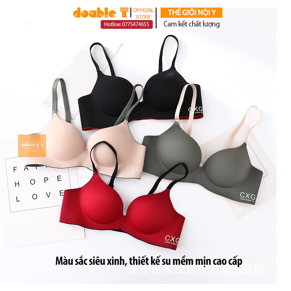 Áo ngực, áo lót không gọng su mềm mịn Double T đệm nâng bàn tay cao cấp
