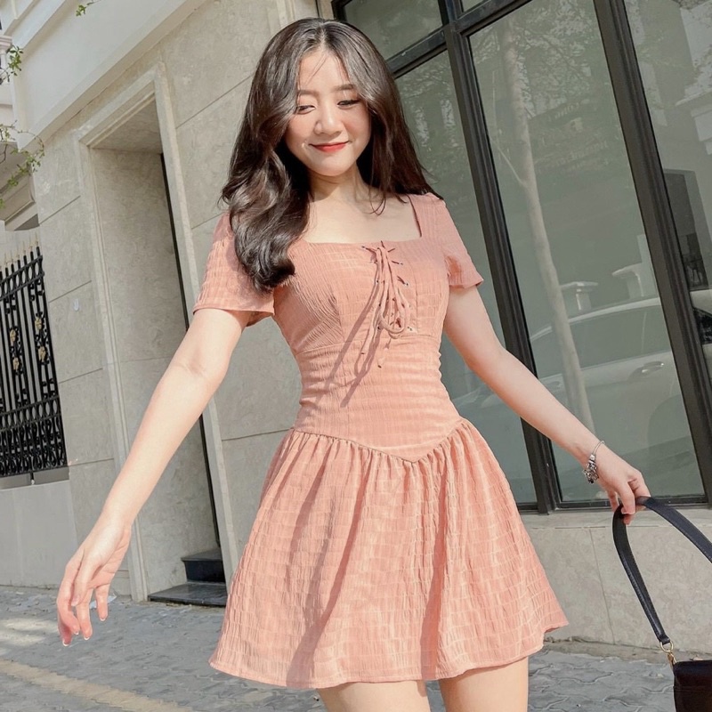 🦋Đầm Xoè Cổ Vuông Đan Dây Ngực🦋