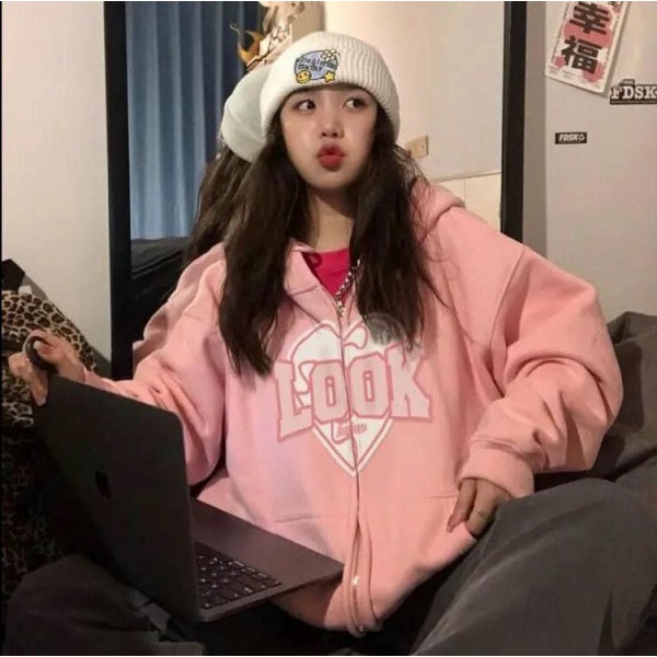 Áo khoác nỉ trơn ũ trùm 2 lớp in look - Áo jacket mùa đông phối khóa zip thiết kế trẻ trung, hàn quốc Ulzzang