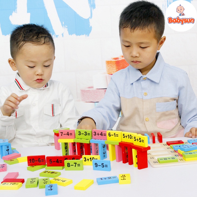 Bộ 110 Quân Domino Phép Tính Học Toán Bằng Gỗ, Đồ Chơi Toán Học, Ghép Hình, Xếp Hình Cho Bé