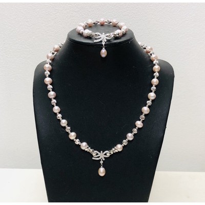 Bộ Trang Sức Ngọc Trai Nơ Hồng Size 8ly Sang Trọng, Tinh Tế - Ngọc Trai Trường Thịnh