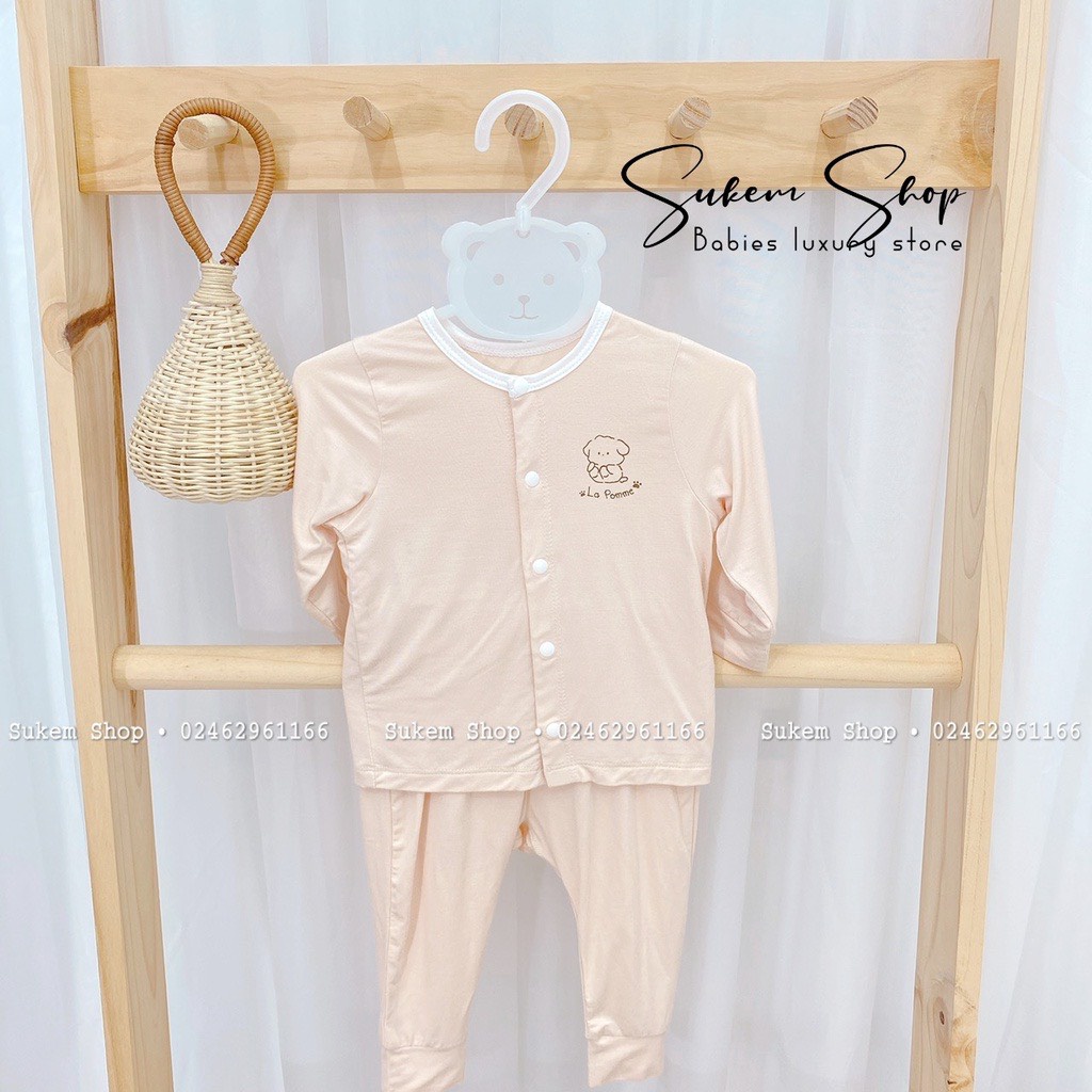 Bộ Quần Áo Dài Tay La Pomme Cúc Giữa Puppy Chất Mềm Mại Cho Bé
