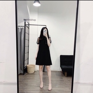 Váy chữ A nơ cổ
