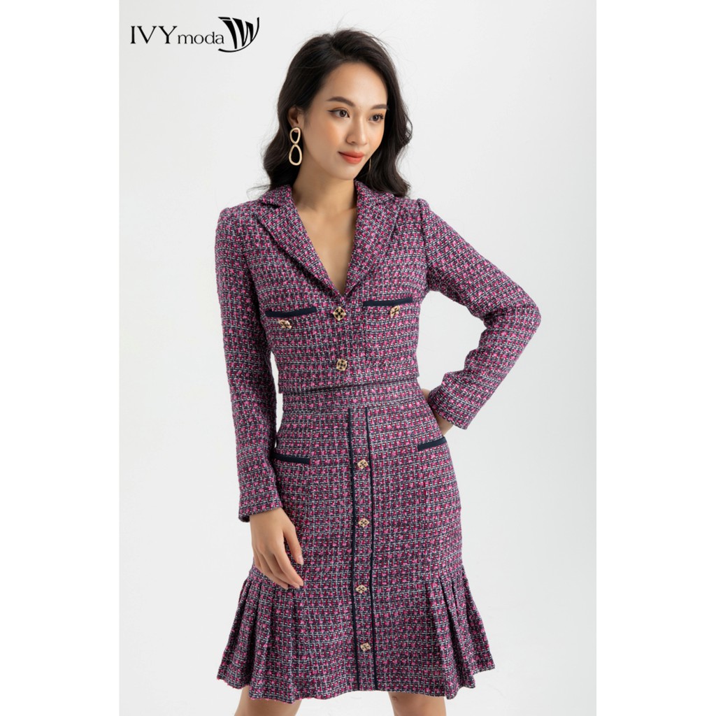 [NHẬP WABRTL5 GIẢM 10% TỐI ĐA 50K ĐH 250K ]Áo khoác Tweed cổ 2 ve nữ IVY moda MS 67C5814