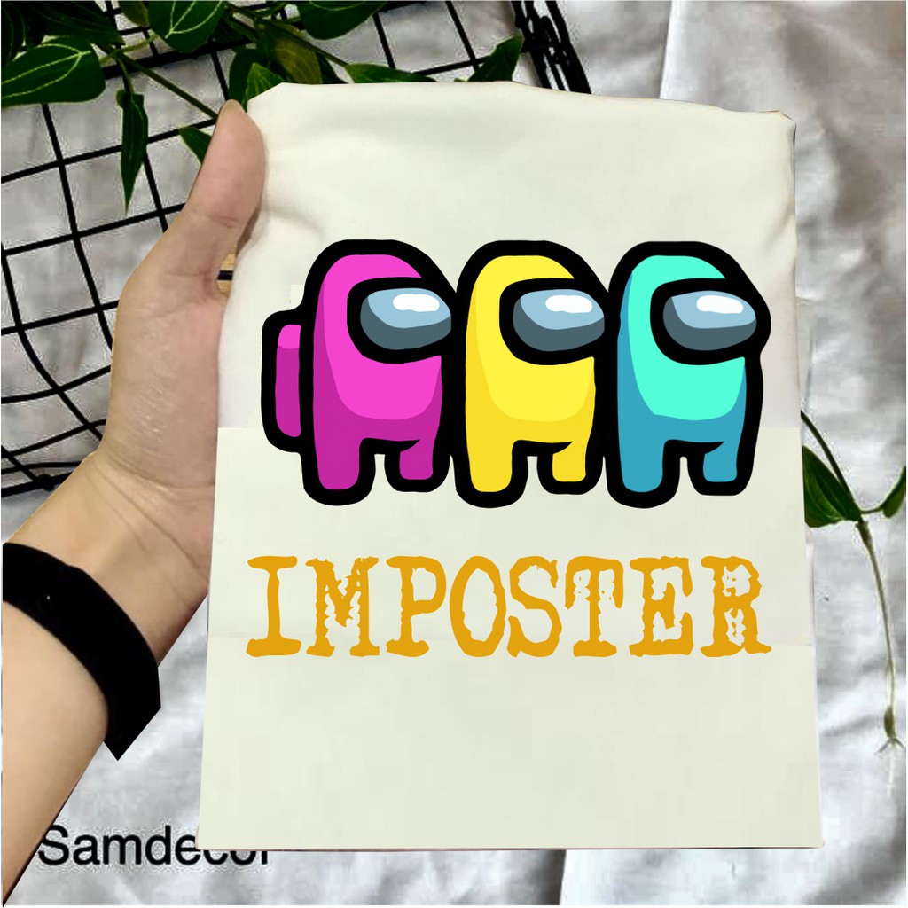 Áo thun in hình Amongus bé trai cổ tròn màu trắng siêu hot