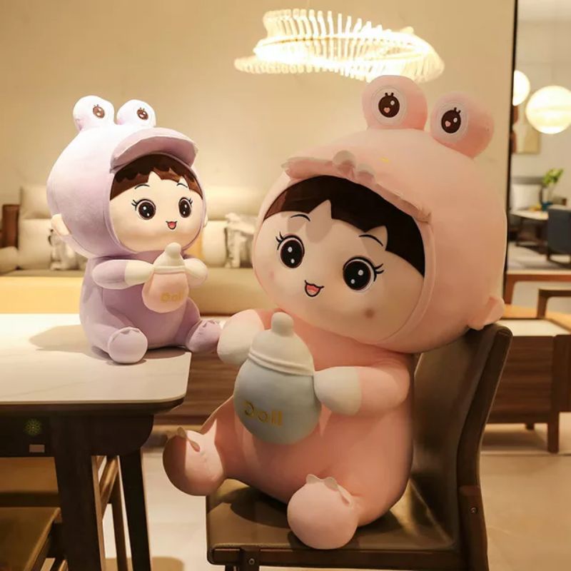 gấu bông doll ôm bìh sữa, doll cao cấp