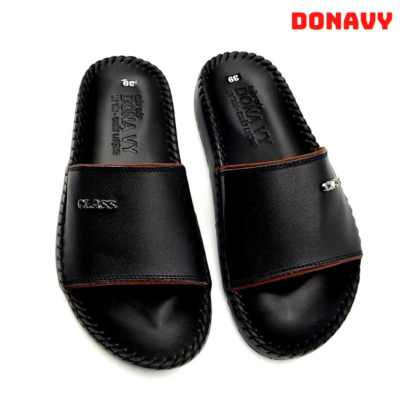 Dép quai ngang nam da bò 100%, da bò tự nhiên DONAVYCLASS may full quai và đế bao đi mưa D.CLASS