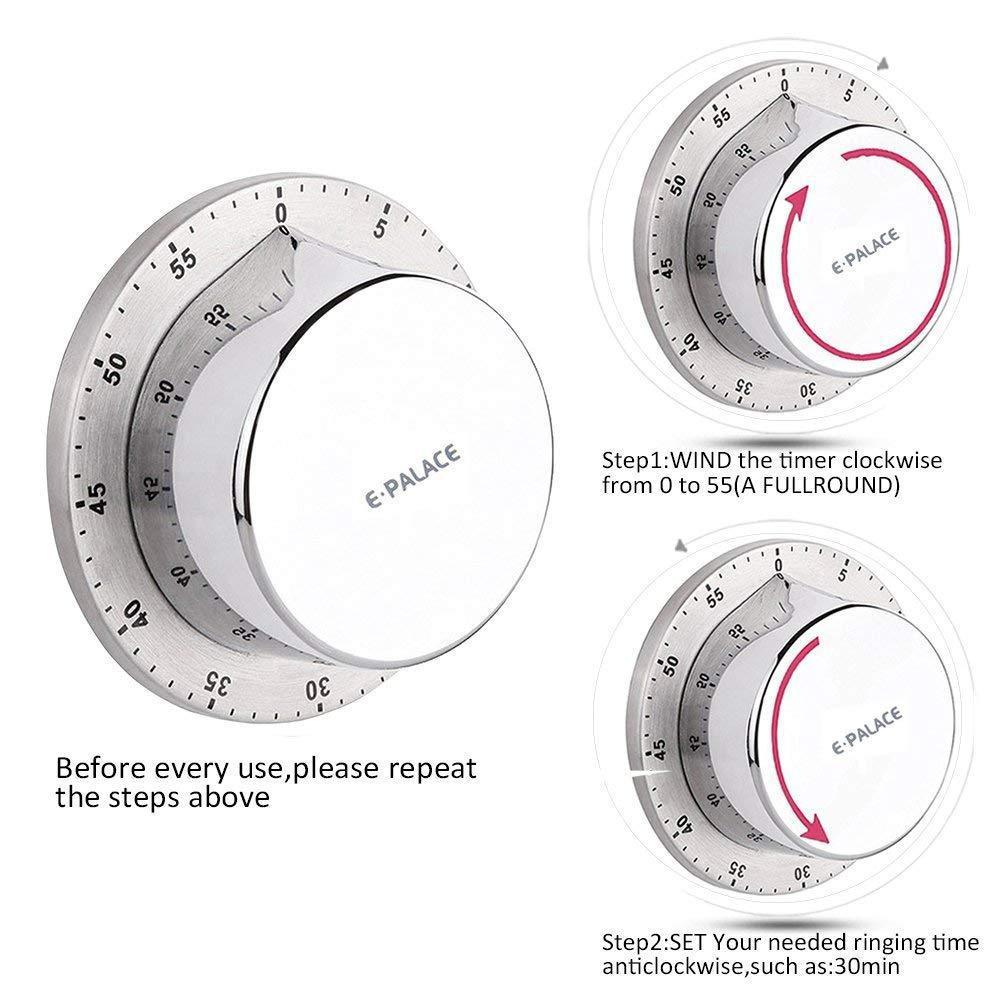 Stainless Mechanical Timer Kitchen Timing Baking Timing Alarm Cooking 60min