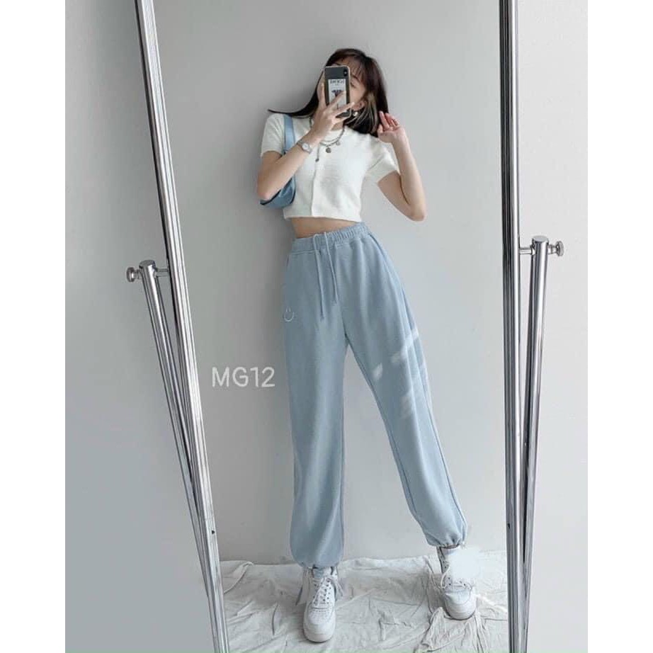 Set bộ nữ quần jogger mặt cười ống rộng mix áo crt cộc tay dáng ngắn/ Bộ quần áo nữ mùa hè phom thụng ulzzang_veestore