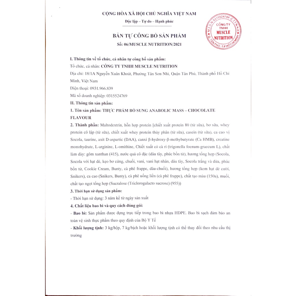 ANABOLIC MASS - TĂNG CƠ NẠC NHANH - BỊCH 7KG