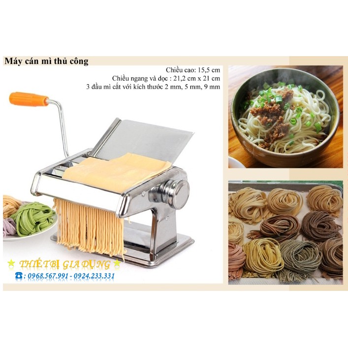 Máy cán mì gia đình 3 lưỡi cắt, máy cán mì sợi
