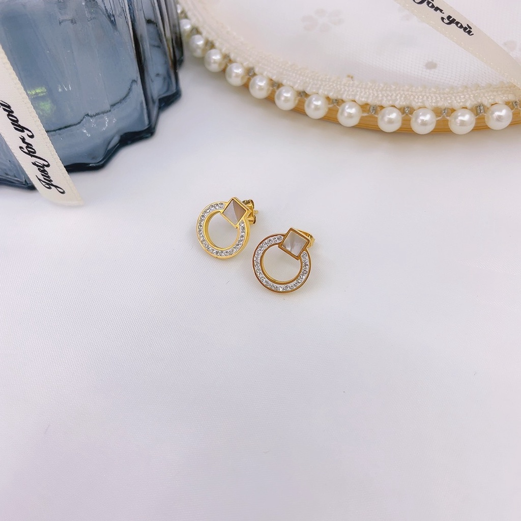 Bông Tai Thép Titan Đính Đá Zircon Trắng Đơn Giản Dễ Phối Đồ Thời Trang Phong Cách Âu Mỹ
