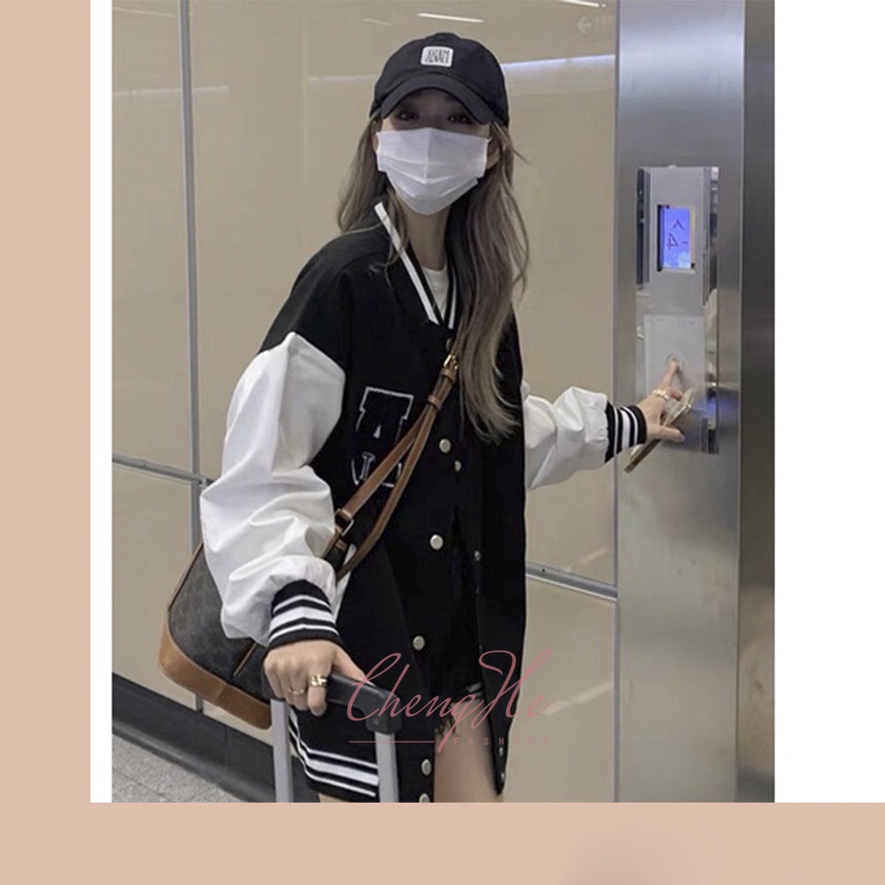 Áo khoác nỉ dài tay dáng rộng oversize hình chữ cá tính năng động/ áo bomber 2 lớp dày dặn thu đông học sinh A00126