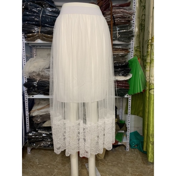 #8901 Chân váy maxi - Chân váy voan lưới đuôi ren dài hot hit hàng QC