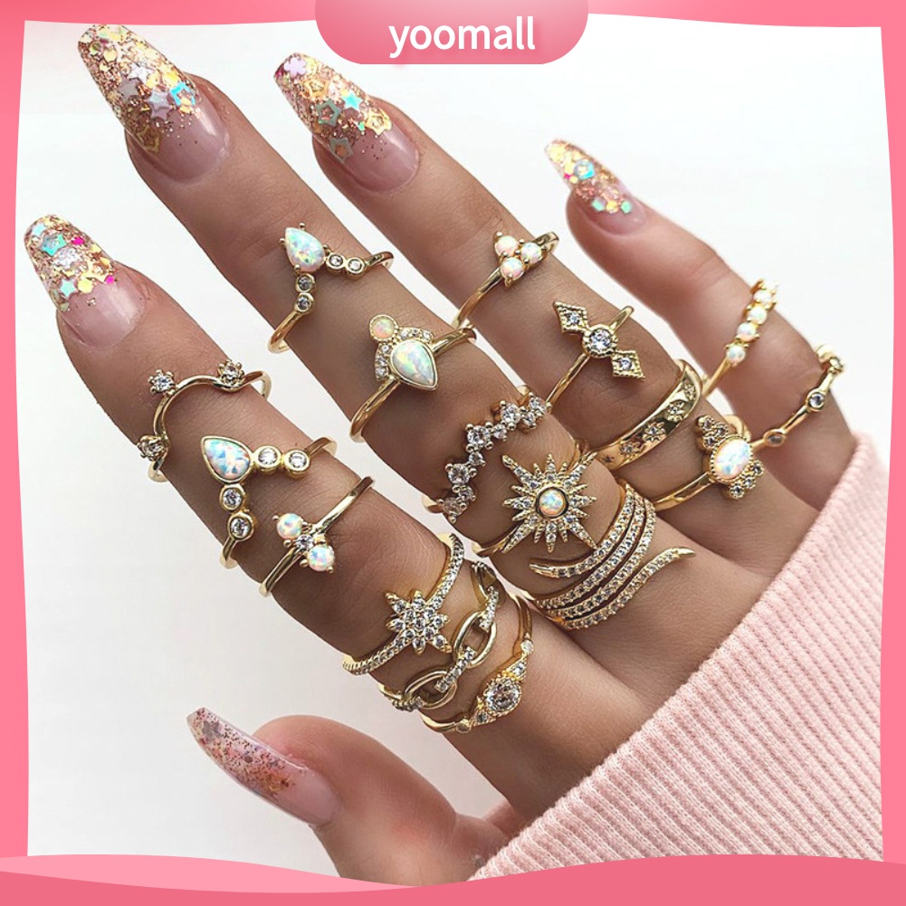 Yomall♡ Set 17 Nhẫn Hợp Kim Đính Đá Nhiều Kiểu Phong Cách Bohemian Cho Nữ