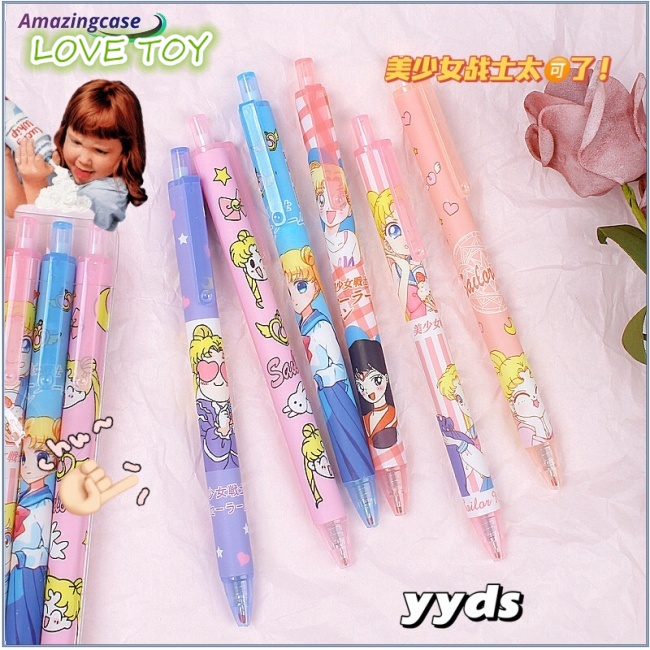 Set 6 Bút Mực Gel Hình Thủy Thủ Mặt Trăng Màu Đen Dễ Thương Cho Học Sinh