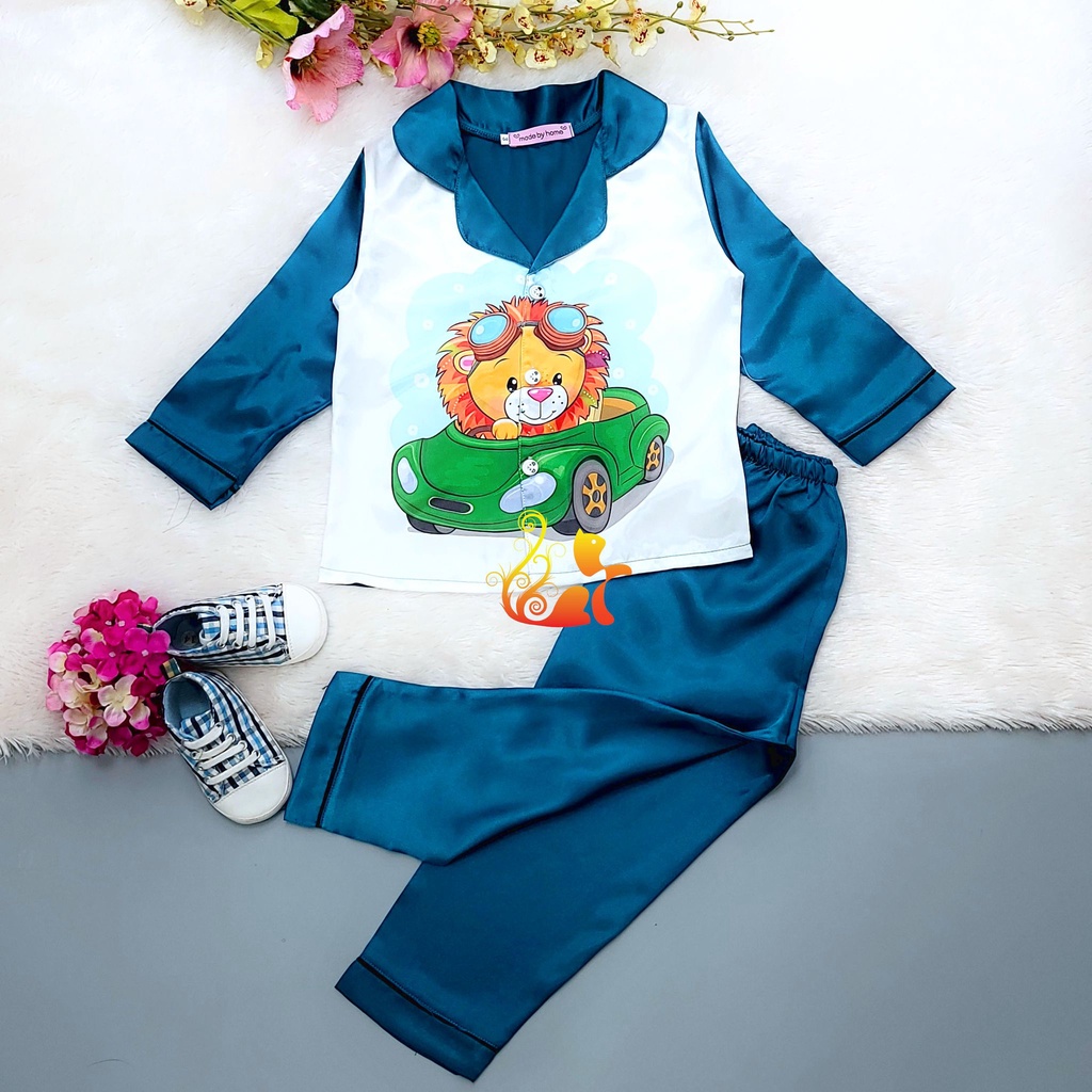 Đồ Bộ Pijama Phi Lụa "Hình Sư Tử" Tay Dài Cho Bé - Từ 12kg - 42kg.