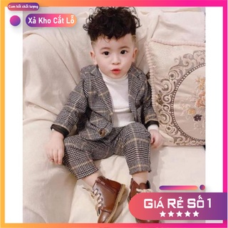 Set Vest cho bé trai cực kỳ sành điệu - 3 Chi Tiết: áo khoác + áo trong + quần chất dạ mặc cực yêu