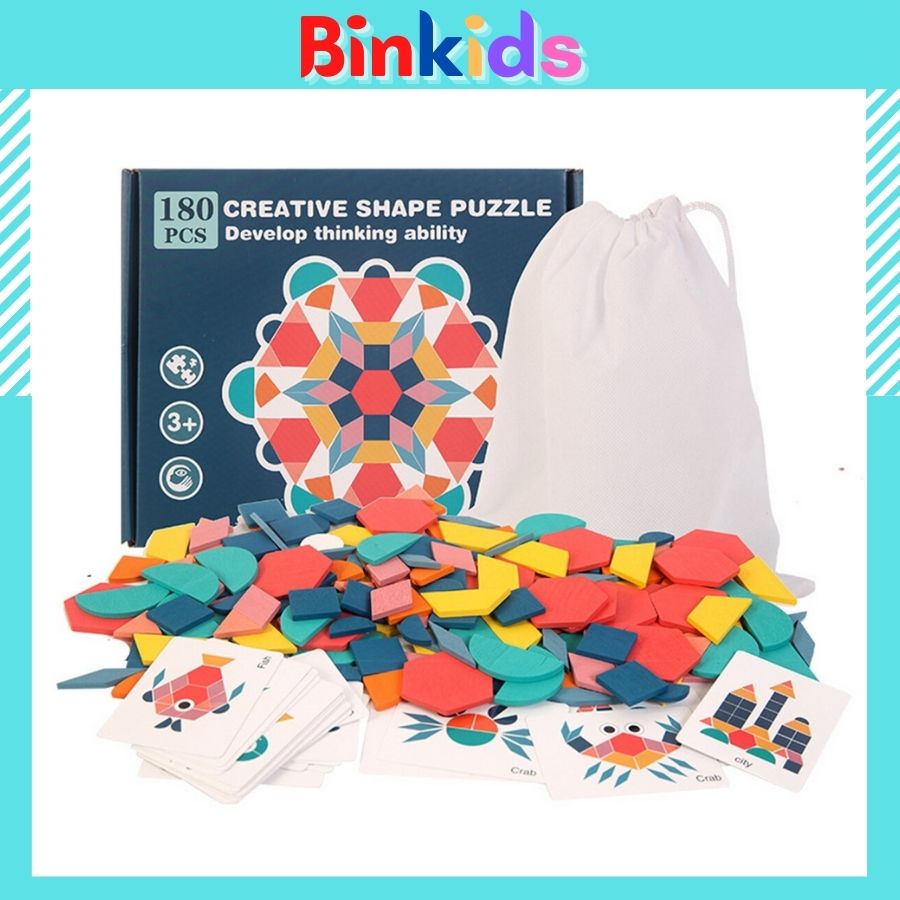 Bộ xếp hình Creative Shape Puzzle bằng gỗ 180 chi tiết cho bé thỏa sức sáng tạo