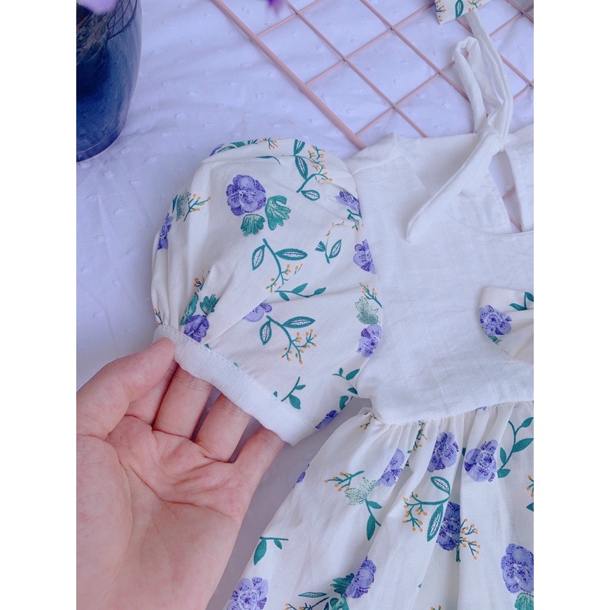 Bộ Body em bé sơ sinh Kèm băng đô và giày vải Màu trắng hoa tím Size 0 đến 24m Nina Kids Boutique Chuyên body cho bé