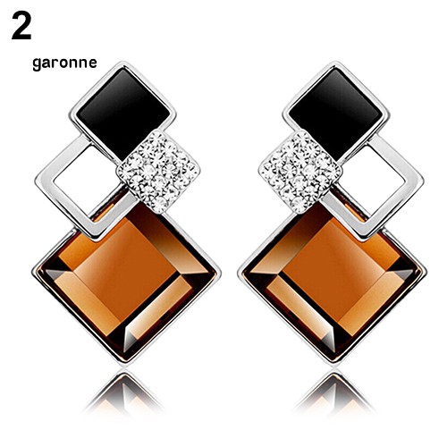 GA_Women's Fashion Rhombic Rhinestone Eardrop Korean Style Earrings Party Jewelry