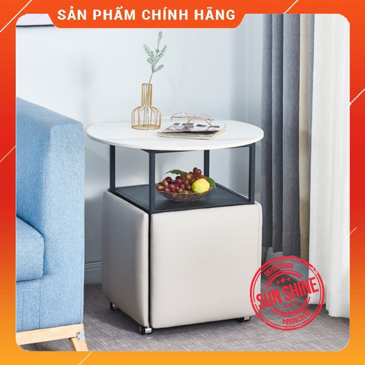 Bộ bàn ghế sofa đa năng[MẶT ĐÁ GHẾ DA]một bàn bốn ghế chất liệu cao cấp thu gọn làm một