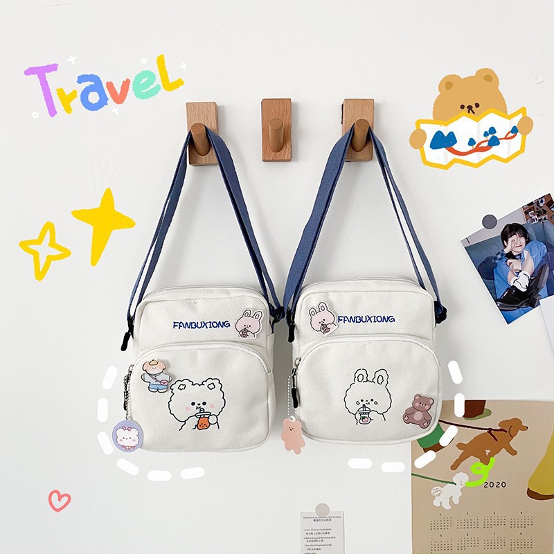 Túi Vải Canvas Đeo Chéo Phong Cách Hàn Quốc Xinh Xắn Dành Cho Nữ