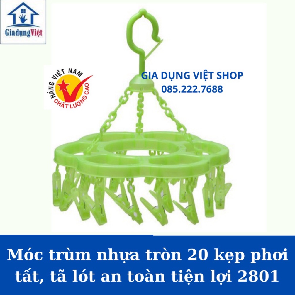 Móc trùm nhựa tròn 20 kẹp phơi tất, tã lót an toàn tiện lợi 2801 nhựa Việt Nhật