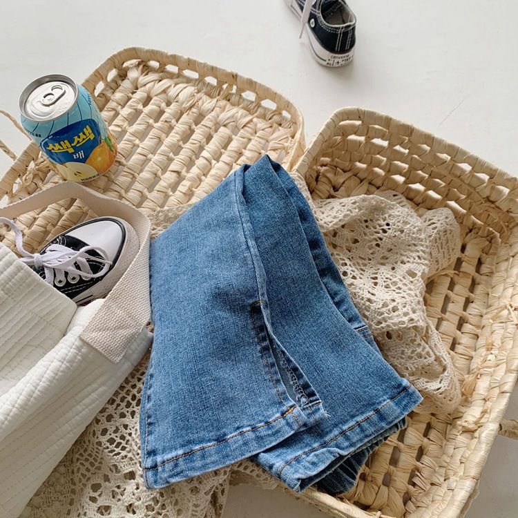 [Babycat] Hàng Có Sẵn Quần Jean Ống Loe Xẻ Tà Siêu Nhỏ Phong Cách Hàn Quốc Nhật Bản Mới 2022 Phong Cách Phương Tây Cho Bé Gái