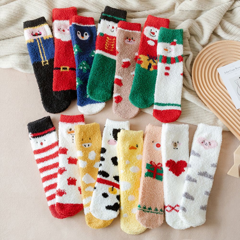 Vớ lông cừu san hô dày giữ ấm thoáng khí thiết kế hình ông già noel/vịt/hươu thời trang 2LIFE
