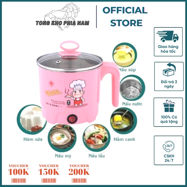 Nồi ca nấu mì màu (1L6) - lẩu mini đa năng tặng kèm vĩ hấp trứng tiện dụng- nồi ca nấu mì nhỏ gọn, nấu nhanh, tiện lợi