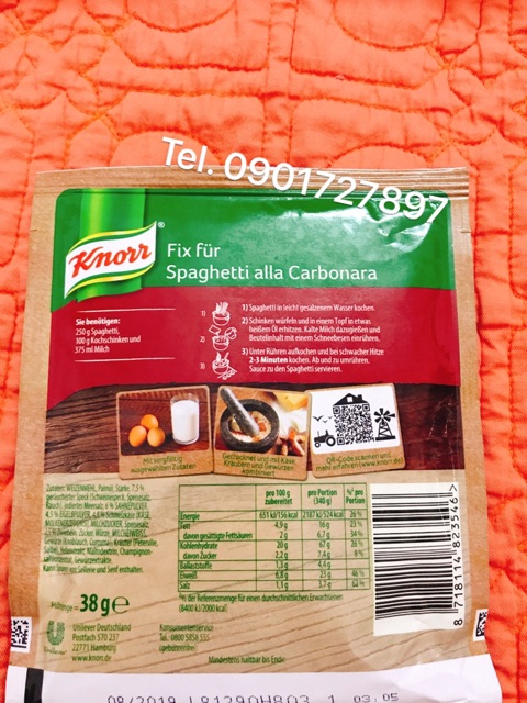 Gia Vị Sốt Mì Ý Spaghetti alla Carbonara Knorr Fix 36g (Bao bì mới)