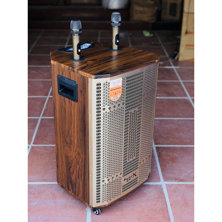 Loa Kéo Karaoke Bass 4 tấc 3 Đường Tiếng Vỏ gỗ Cao cấp, tặng kèm 2 Mic Không dây UHF Kim Loại